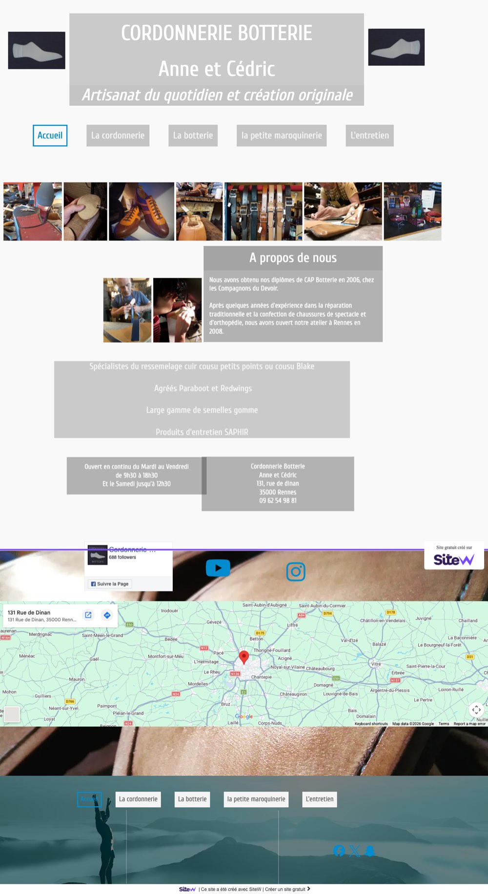 Capture d'écran de la page d'accueil du site actuel de la cordonnerie